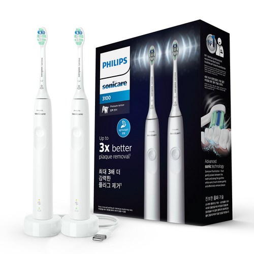 필립스소닉케어3100시리즈더블핸들전동칫솔화이트,HX367523